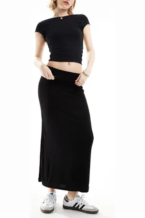Stradivarius STR fold over waist midi skirt with side split in