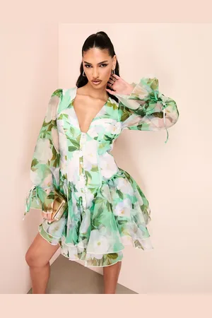 ASOS Cupped organza mini dress in green floral print