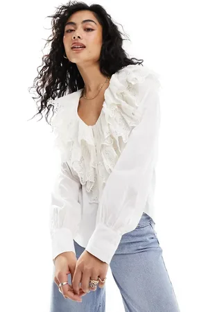 & OTHER STORIES Long sleeve relaxed blouse with v neck double ruffle detail in