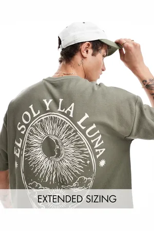 ASOS Oversized textured t-shirt in khaki with back print