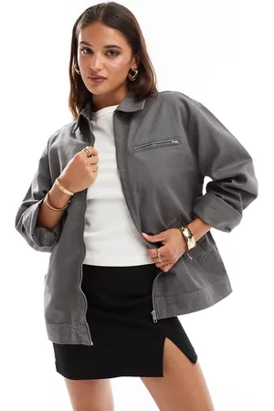 ASOS Twill harrington shacket in grey