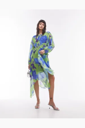 Topshop Long sleeve v-neck chuck on midi dress in