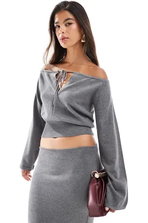 SNDYS Knit off shoulder tie detail top co-ord in