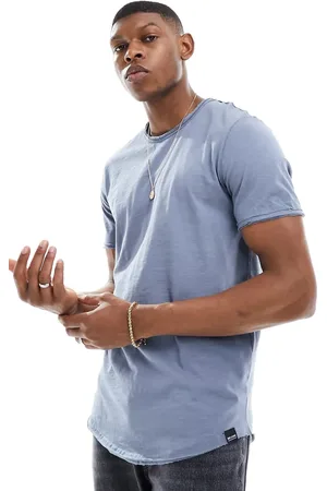 Only & Sons Raw edge longline curve hem t-shirt in