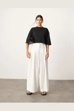ASOS Ultra wide leg linen mid rise pleat front trouser in