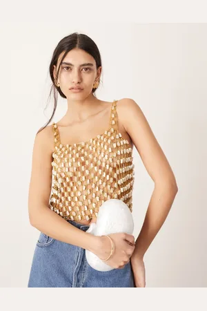 ASOS Embellished pearl and chain sleeveless crop top in