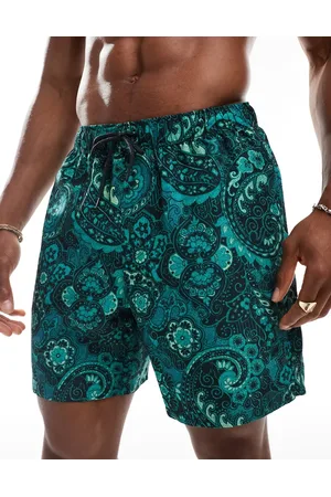 ASOS Swim shorts in mid length in teal print