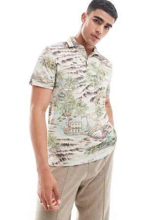 Ralph Lauren Icon logo Havana playa print pique polo custom fit in