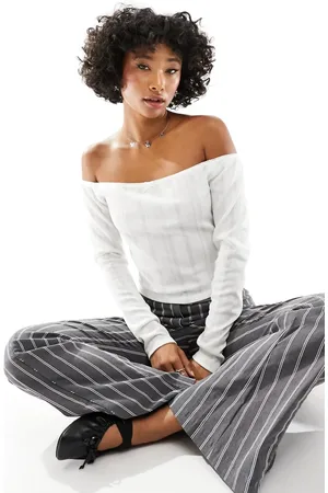 ASOS Off the shoulder top with trim in ivory