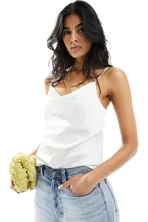 VERO MODA Textured satin cowl neck cami top in off