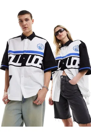 COLLUSION Unisex short sleeve cotton sports shirt with embroidery detail