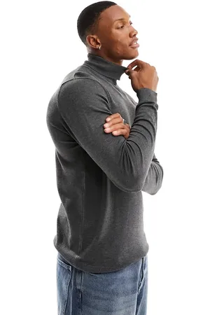 Pull&Bear Knitted roll neck jumper in dark
