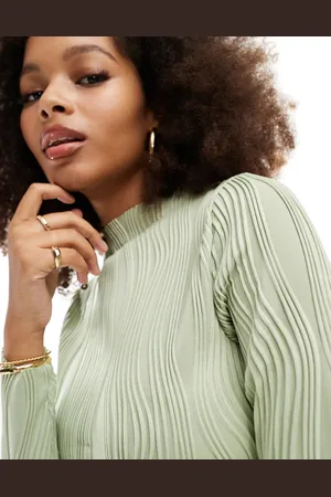 VILA High neck top with textured swirl in sage