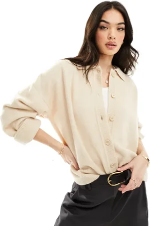 ASOS Knitted collar shirt cardigan in oatmeal