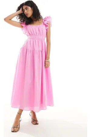 Forever New Ruffle shoulder midaxi dress in baby