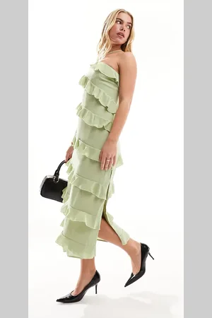 Pretty Lavish One shoulder ruffle midaxi dress in sage