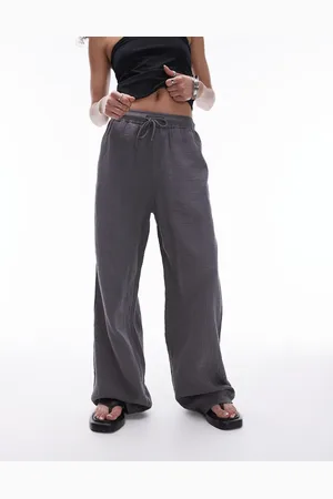 Topshop Washed cheesecloth wide leg trouser in charcoal
