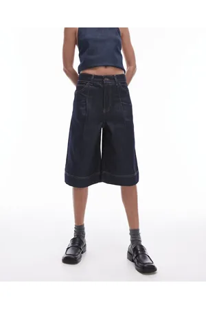 Topshop Denim pleated jort in raw indigo