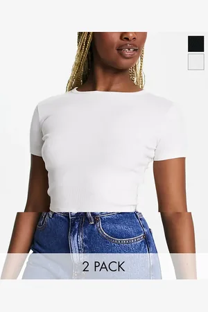 Pull&Bear 2 pack ribbed baby tee in & white