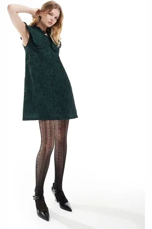 Ghospell Oversized collar jacquard mini dress in forest