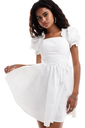 Urban Revivo Puff sleeve cotton mini tea dress in