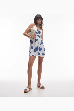 Topshop Halter neck mini dress in shell print