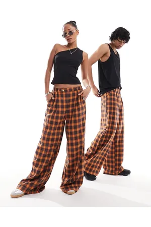 COLLUSION Unisex check wide leg trousers in