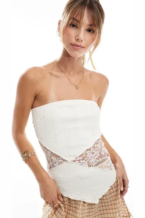 Miss Selfridge Mix texture bandeau top in stone