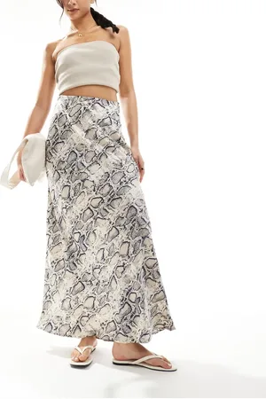 VILA Satin maxi skirt in snake skin print