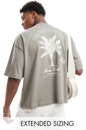 ASOS Boxy oversized t-shirt in brown with palm tree back print