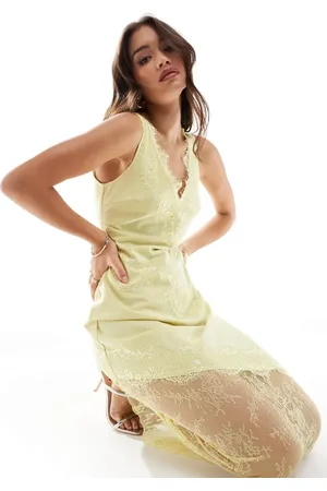 Pretty Lavish Lace trim slip maxi dress in young wheat
