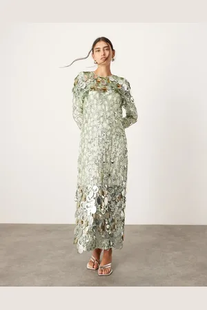 ASOS Stacked multi sequin long sleeve column midaxi dress in