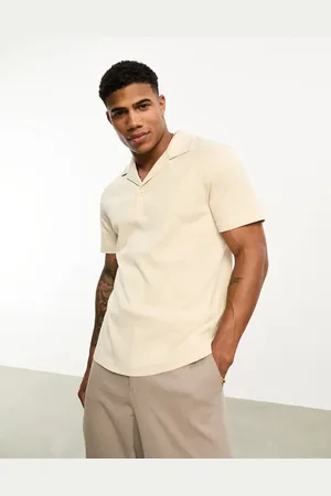 ASOS Relaxed rib revere polo in beige
