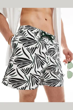 Pull&Bear Leaf printed swimshort in black and