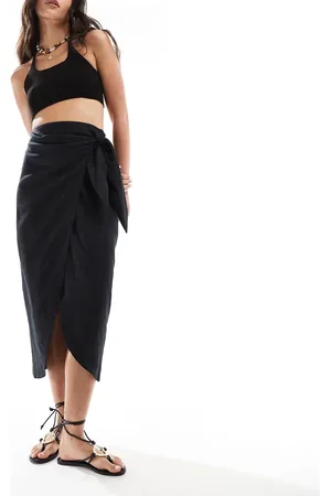 MANGO Wrap front linen skirt in