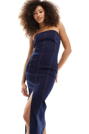 Urban Bliss Bandeau denim midaxi dress in indigo