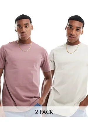 ASOS 2 pack crew neck t-shirts in stone and pink