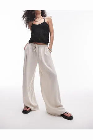Topshop Linen tie waist trouser in stone - STONE