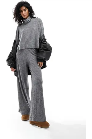 Miss Selfridge Wide leg rib lounge trouser co-ord in