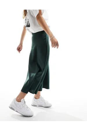 Y.A.S Satin midi skirt in forest - DGREEN