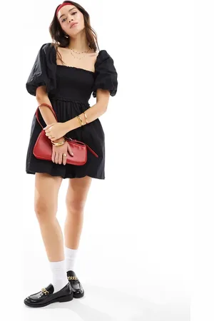 Miss Selfridge Poplin shirred puffball mini dress in