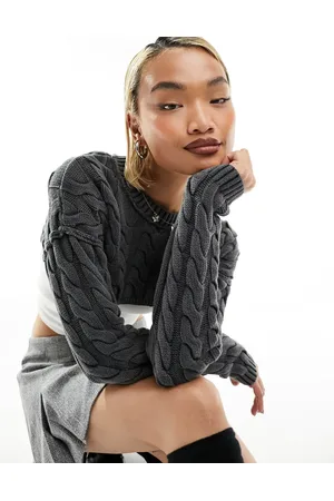 Stradivarius STR cropped cable knit jumper in washed