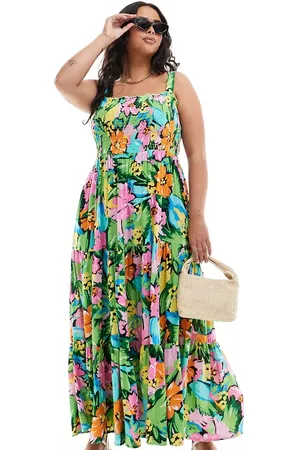 Yours Sheered strappy maxi dress in tropical print