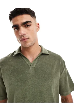 ASOS Relaxed revere towelling polo in khaki