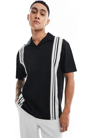 ASOS Relaxed polo shirt in vertical & white stripe