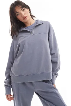 ASOS Oversized half zip sweatshirt in washed indigo