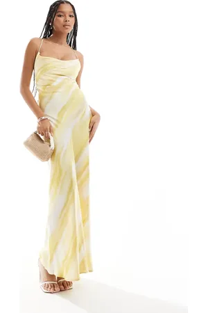 Object Satin low cross back maxi dress in abstract print