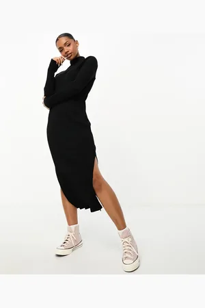 Pimkie Roll neck side split midi jumper dress in