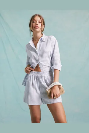 Miss Selfridge Poplin pull on shorts in based stripe co ord
