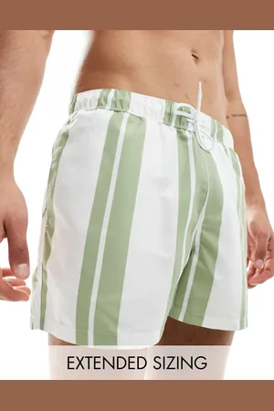 ASOS Striped swim shorts in short length in sage green